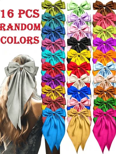 16 Random Color French Bow Hair Clips, Vintage Large Bow Hair Clips, Elegant Metal Hair Clips, Hair Accessories Value Set, Suitable For Birthday Parties, Masquerade, And Daily Wear, Claw Clip Hair Clips, Hair Clips, School Supplies