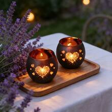 2pcs Firework Heart Candle Holder Set | Blooming Firework Heart Decor, Romantic For Valentine's Day, Black World Romantic Firework Heart Candle Holder Set, Nordic Mythology Meditation Sacred Space Decor, Candlelight Dinner Decoration Essential, Filled With Love, Suitable For Valentine's Day Confession/Couple's Home Romantic Decor/Christmas Warm Decor, Ritual Of Hiding Heartbeats In Candlelight Gift - 2pcs - View 2