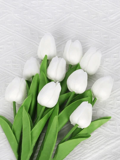 10 bông hoa giả màu trắng tối giản, hoa tulip giả lãng mạn hiện đại trang trí nhà cửa, quà tặng ngày Valentine