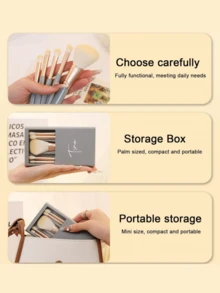5pcs Customized Mini Makeup Brush Set, Can Customize Name/Text/Logo, Includes Mirror, Portable Eyeshadow Brush Set, Personalized Travel Makeup Brush Set, All-In-One Eye Makeup Brush Set (For Eyeshadow, Blush, Contour, Etc.) - one-size - View 8