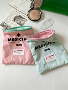 「Medicine」圖案印花便攜藥袋 藥丸收納盒 急救包 化妝包 零錢包，適用日常使用/戶外/旅行，便攜收納，化妝品、手機及其他小物品收納，旅行必備，聖誕禮物，個性化禮物袋，小禮物交換，房間裝飾 - 彩色 - 查看 5