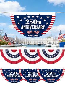 250周年纪念美国国旗，庆典旗帜，可悬挂于门廊、前门等户外装饰，营造迎宾氛围。这款美国爱国主义褶皱旗帜，适用于7月4日独立日、阵亡将士纪念日等250周年纪念活动，室内外均可使用。 - 多色 - 查看 1