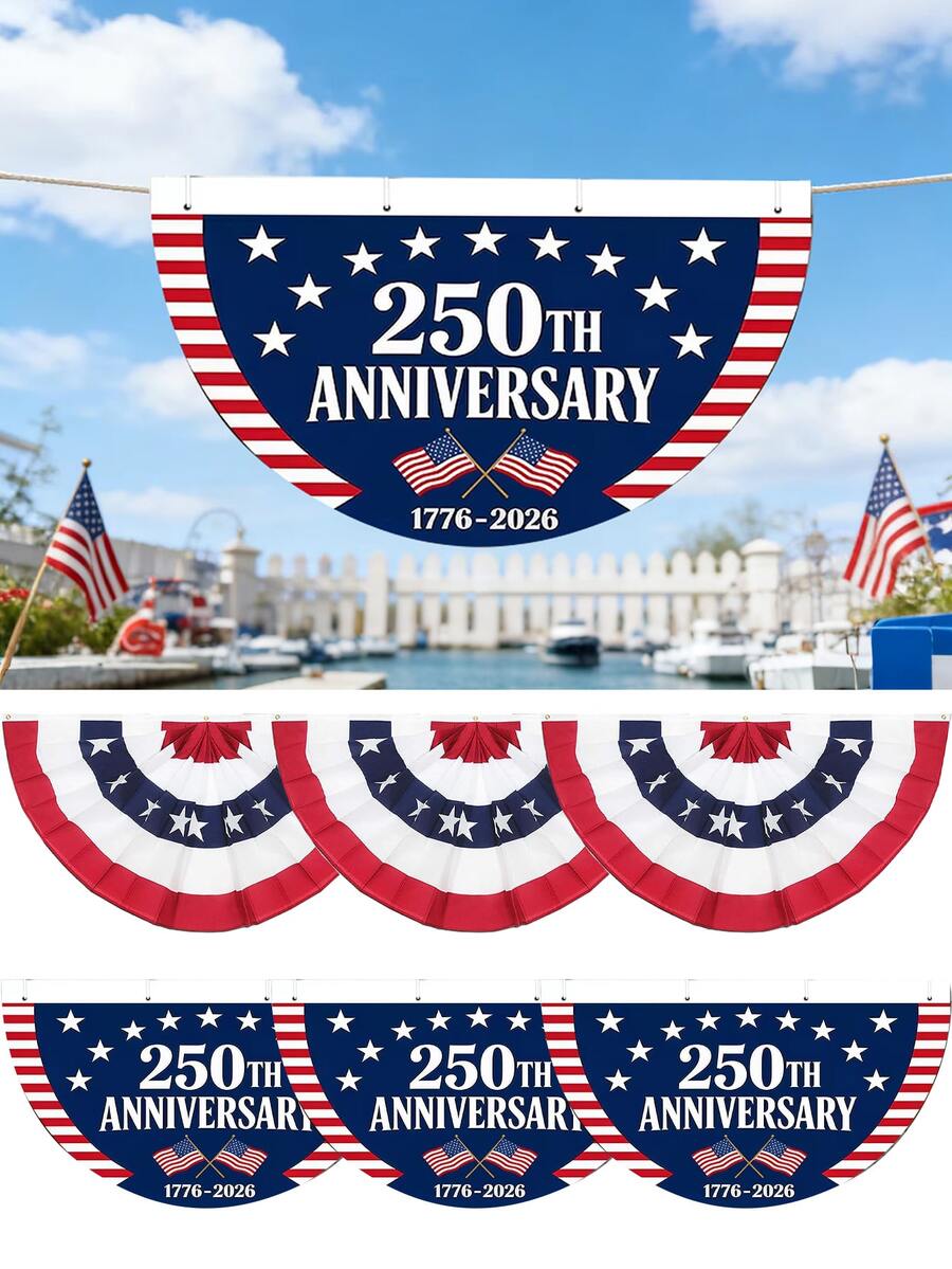 250周年纪念美国国旗,庆典旗帜,可悬挂于门廊、前门等户外装饰,营造迎宾氛围。这款美国爱国主义褶皱旗帜,适用于7月4日独立日、阵亡将士纪念日等250周年纪念活动,室内外均可使用。 - 多色 - 查看 1