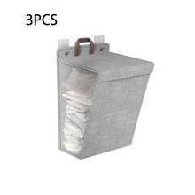 Bộ 3 giỏ đựng quần áo bẩn treo tường có thể gấp gọn, làm bằng vải lanh, mỗi bộ kèm 2 móc treo miễn phí. - Nhiều màu - Xem 12