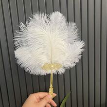 复古宫廷风奢华羽扇，饰以金雕钻石珍珠手柄，可作汉服旗袍摄影道具、优雅派对舞会手扇、时尚家居装饰扇、毕业典礼、祝贺毕业、便携工具、夏季必备、夏季便携 - 彩色 - 查看 6