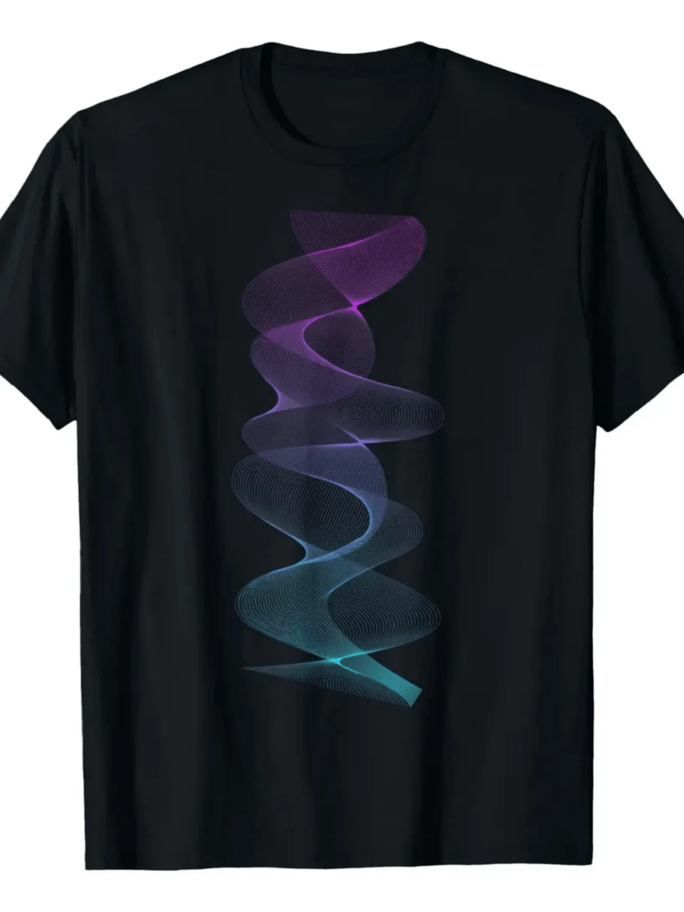 Forma abstracta luminosa que representa la conexión entre energía y movimiento en una espiral de tonos púrpura y azul evocando armonía y modernidad camiseta de mujer cómoda para uso diario - Negro - Ver 1