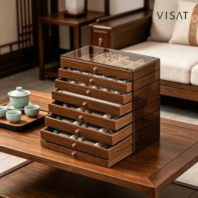 5-Tier / 8-Tier Solid Walnut Wood Jewelry Box Organizer With Soft Velvet Lining, Premium Drawer Style Jewelry Storage Case Designed To Protect Rings, Necklaces, Earrings And Bracelets From Scratches And Dust, Features Smooth Pull-Out Drawers For Easy Access And Large Capacity Interior For Daily Use Or Professional Display, Elegant Natural Wood Grain Adds A Luxury Touch To Any Vanity, Dresser Or Retail Counter, Ideal For Home Organization, Boutique Showcases And Gift Giving, Durable Craftsmanship With Timeless Design, Perfect For Birthdays, Valentine's Day, Mother's Day, Christmas And A Refined Jewelry Storage Upgrade For 2026