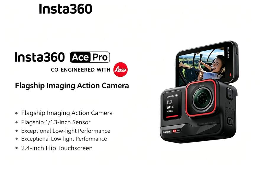 Insta360 X5 Panoramic Digital Action Camera, 8K High Definition, Image Stabilized, Waterproof, Handheld Pocket Camcorder, Standard Kit, Digital Camera