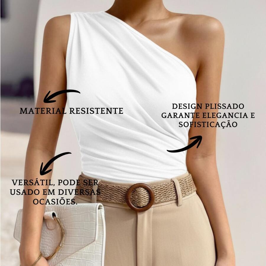 Women's Bodysuit, Spandex, Pleated, One-Shoulder, Gathered, Double Lining, Elegant, Modern, Sophisticated, Spring Casual Sensual Party - 白色 - 查看 1