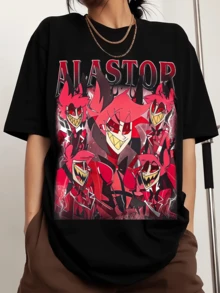 alastorss Herr sport-T-shirt med rund halsringning och tryck, kortärmad, bekväm och mångsidig, - Svart - Visa 6
