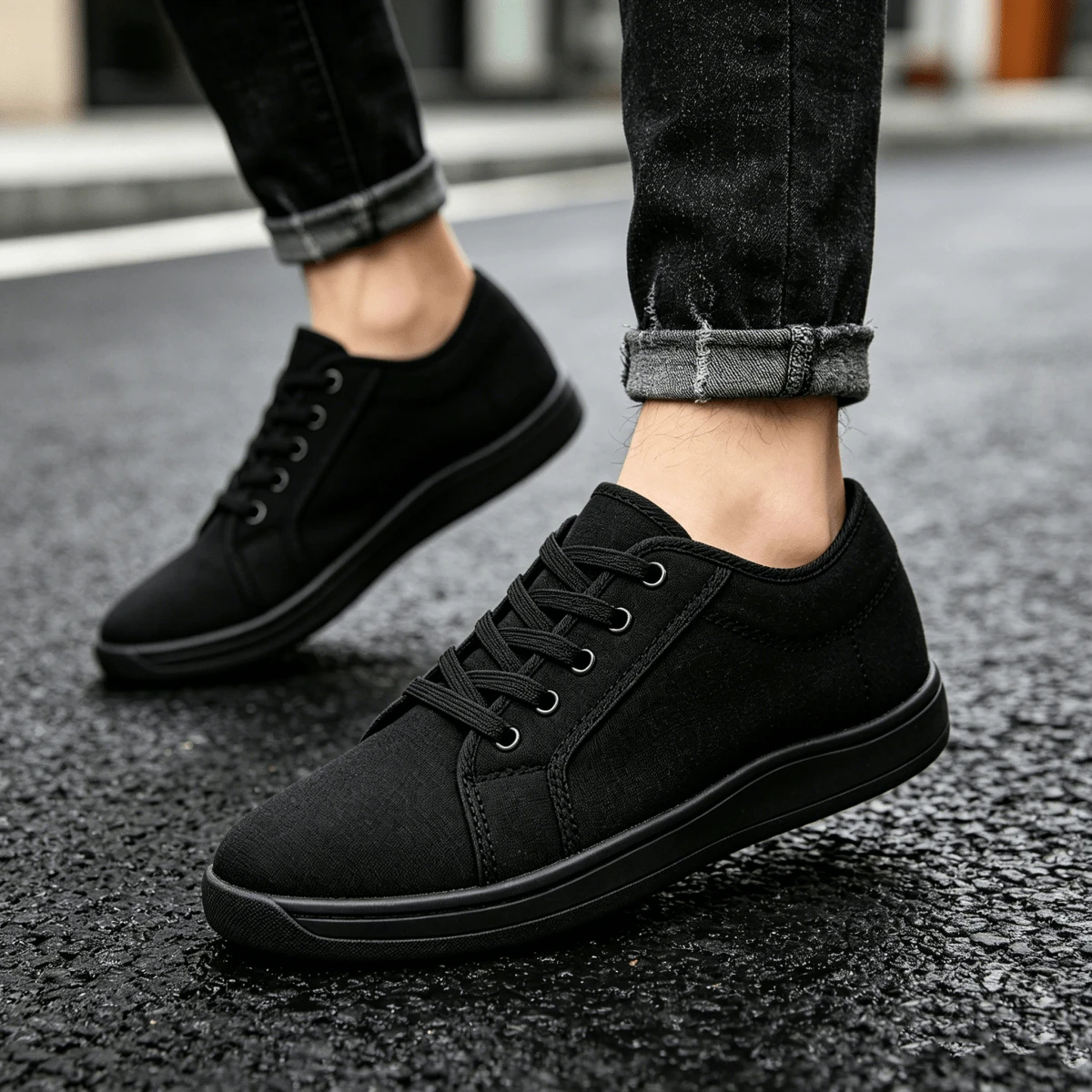 Men's Casual Canvas Shoes - Spacious Toe Design, Lightweight, Comfortable, Suitable For Wide Feet, Classic Low-Top Men's Minimalist Shoes - Zero Exposure Sneakers - Black - View 1