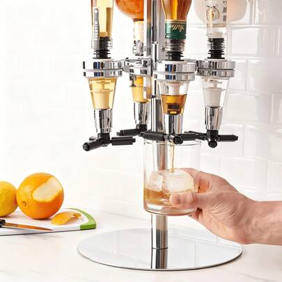 Acessório de Bar Dispenser de Whisky Vodka Licor 4 Bicos Distribuidor de Bebidas Alcoólicas com Torneira Mãos Livres para Uso Doméstico e Profissional