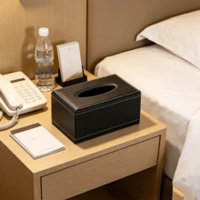 1pc Leather Tissue Box, Minimalist Leather Tissue Holder, Wear-Resistant And Scratch-Resistant For Home, Car, Living Room, Hotel/Office, Made Of PU Material, Minimalist Black Color With Contrast Stitching, Fits Regular Tissue Size, Smooth Opening Design - Black - View 5