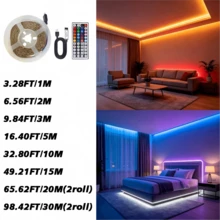 1 pieza Tira de luz LED RGB alimentada por USB con control remoto de 44 teclas, múltiples opciones de color, adecuada para sala de estar, dormitorio, sala de computadora, decoración de escaleras y diversas decoraciones navideñas - Tira de luz RGB 3535 de 44 teclas - Ver 2