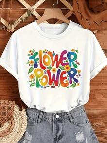 Colorful Phrase Inspired By The Positive Energy Of Flowers That Conveys Joy, Freedom And Optimism With Vibrant Artistic Lettering. Women's Casual, Modern And Comfortable T-Shirt For Everyday Wear - 白色 - 查看 8