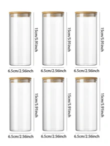 1pc/6pcs Glass Airtight Jars Set, Bamboo Lid Moisture-Proof Storage Bottles, Multi-Size Airtight Containers For Spices, Tea, Grains - Clear - View 17
