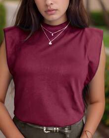 Basic Muscle Tee With Discreet Side Detail. Comfortable And Basic. Beautiful, Stylish, Alternative, And Luxurious. - Burgundy - View 2
