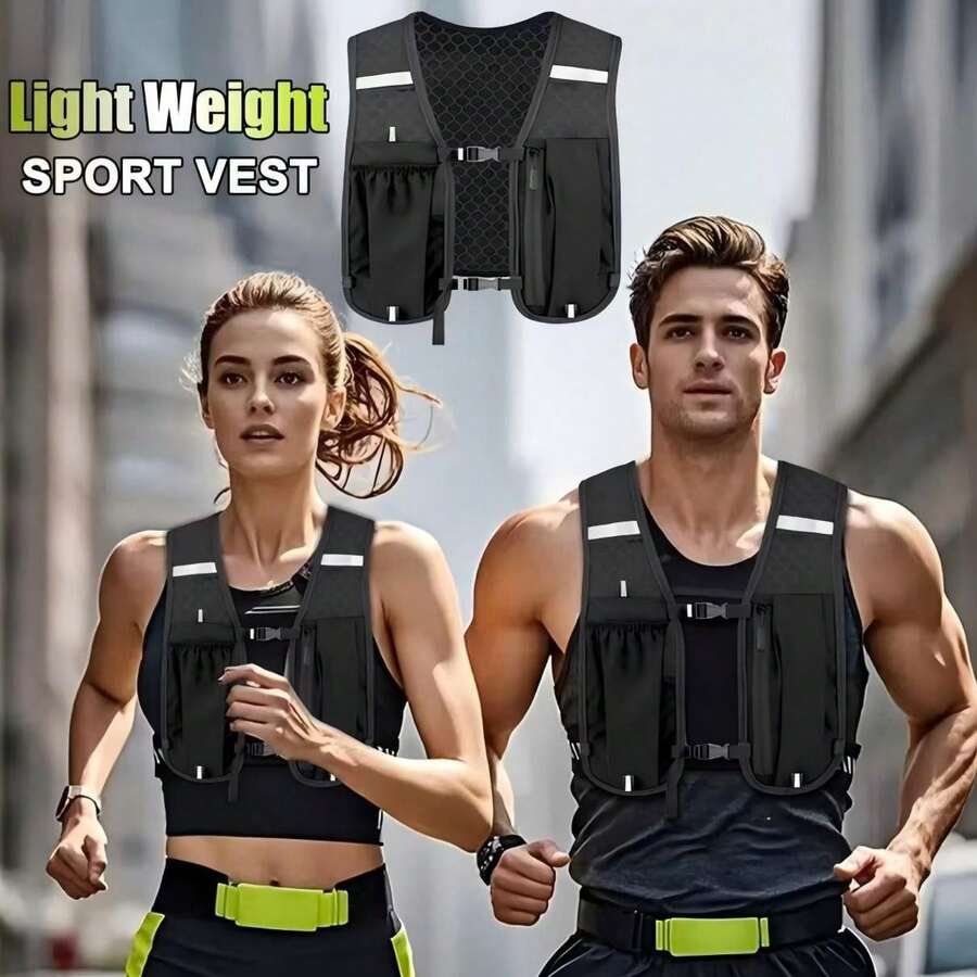 1pc Unisex Lightweight Sports Vest With Phone Pocket - Adjustable Shoulder Straps, Zipper Compartment, Mesh Back Design, Suitable For Running, Hiking, Fitness, Running Gear, Sports Vest Bag, Lightweight Mesh Backboard, Waist Bag & Chest Bag 2-In-1, With Phone Pocket Main Compartment, Suitable For Gym, Hiking, Cycling, Travel, Marathon, Trail Running, Daily Use, With Water Bottle Holder, For Night Running And Cycling
