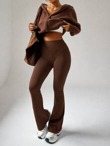 Flannel-Lined, Thermal, Anti-Cold Flared Ballerina Pants With Spandex Lining By WOLFOX. - 鏽棕色 - 查看 3