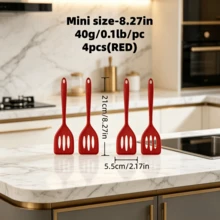 8-Inch Mini Silicone Slotted Spatula, 2/4 Pcs Set, Heat Resistant Non-Stick Perforated Spatula For Frying Eggs, Pancakes, Burgers, Straining Oil, Non-Stick Cookware, 4 Colors - Multicolor - View 13