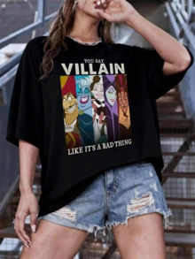 Personajes carismáticos reflejando la fuerza interior y el encanto rebelde con trazos coloridos que simbolizan confianza y poder personal camiseta de mujer moderna y cómoda para uso diario - Negro - Ver 1