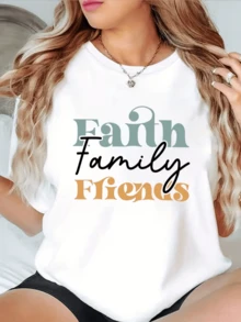 Words That Express The Union Between Faith, Family, And Friends, Creating A Positive Message Of Love, Support, And Deep Connection With Those Who Share Our Lives. A Comfortable, Modern, Casual Women's T-Shirt For Everyday Wear. - 白色 - 查看 8