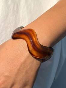 1pc/3pcs Retro Minimalist Wavy Acrylic & CCB Material Bangle Bracelet, Multi-Color Open Cuff Bracelet, Suitable For Women's Daily Wear, Stackable, Perfect Gift Choice For Holidays - Multicolor - View 2