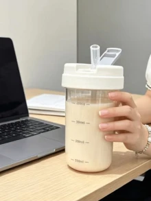 1個 (550ml) 透明吸管水瓶，刻度塑料杯適用於果汁，可重複使用便攜吸管杯，防漏旅行水瓶，咖啡療癒圖案馬克杯，運動健身飲水瓶，日常補水，成人禮物 - 彩色 - 查看 5