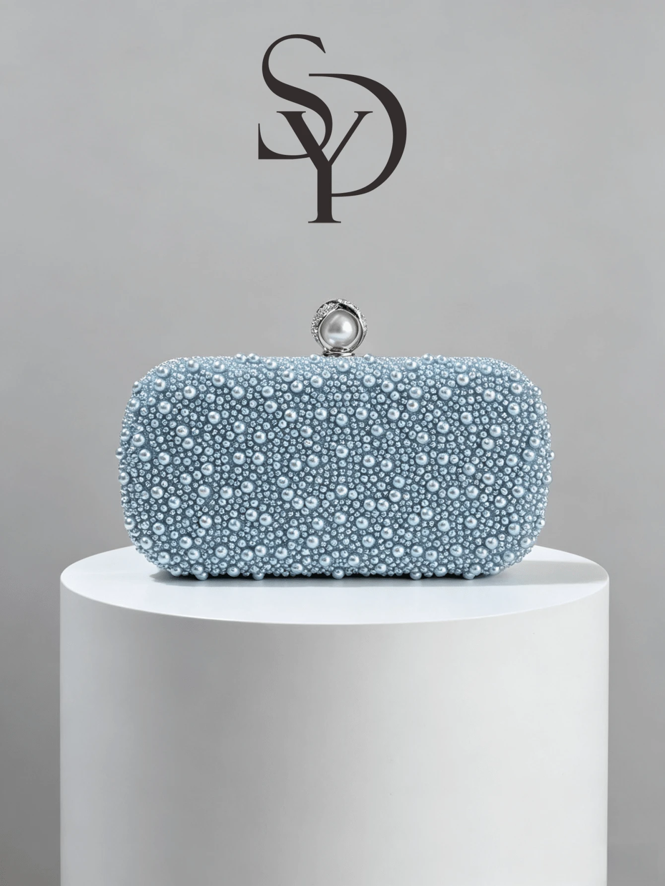 Light Blue Pearl Beaded Evening Clutch, Pearl & Rhinestone Decorated Wallet,Bride, Wedding Items - Baby Blue - View 1