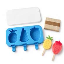 1pc 3-Cavity Silicone Popsicle Mold With Lid, Fruit Shape Ice Pop Maker, Pineapple Watermelon Strawberry Design, Flexible Easy Release Reusable Frozen Treat Tray, DIY Homemade Popsicle Mold For Smoothies, Yogurt Bars, Fruit Pops, Summer Snacks, Kitchen, Home Baking & Party Dessert Prep - Khuôn làm kem que bằng silicon - Xem 3
