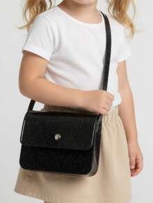 Bolsa Infantil Silicone Moda Blogueira Jelly Brilho Impermeável - Mini Bag Transversal Menina Luxo - Preto - Visão 3