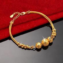 Vòng tay charm ba lớp hạt may mắn bằng bạc 925 mạ vàng 18K, phụ kiện sáng tạo, thanh lịch và quyến rũ, đính hạt sáng bóng, hoàn hảo cho phụ nữ, bé gái và các lễ hội âm nhạc. Lý tưởng làm quà tặng ngày Valentine. - Vàng - Xem 1