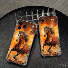 Funda para teléfono con patrón Caballos marrones galopan sobre los lomos de llamas de color naranja amarillento., compatible con iPhone 17, 16, 15, 14, 13, 12, 11 Pro Max, Plus,  S y A,  Redmi POCO  OPPO Honor. Diseño ligero, antideslizante y a prueba de golpes. - transparente - Ver 7