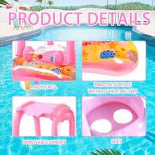 Anillo inflable de natación para bebés con dosel - Juguete de piscina para bebés con diseño de dibujos animados y sombrilla, adecuado para juegos acuáticos, piscina, playa, lago, vacaciones - Multicolor - Ver 5