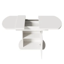 Extendable Oval Dining Table, 110/130 X 70 X 75 Cm, Dining Table With Storage, Coffee/Leisure Table, Modern And Minimalist Dining Table, Space-Saving Multifunctional Dining Table, White With Silver Handle. - White - View 8