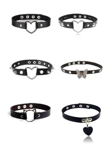 Dây chuyền choker da thời trang nam nữ cá tính, phong cách Punk Goth Metal, đính gai nhọn, mắt xích. - màu đen - Xem 1