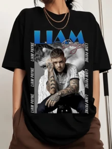 Liam Payne Crew-Neck Printed Men's Fashion Short-Sleeved Sports T-Shirt, Comfortable And Versatile. - Black - View 1