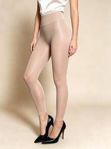 Summer Shiny 3/4 Length Leggings - Breathable Sparkling 3/4 Length Leggings Suitable For Hot Weather, Beach And Casual Wear - Apricot - View 6