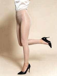 Summer Shiny 3/4 Length Leggings - Breathable Sparkling 3/4 Length Leggings Suitable For Hot Weather, Beach And Casual Wear - Apricot - View 4