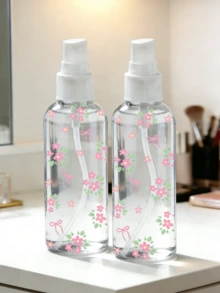 Pink Theme Reusable & Portable Spray Bottle With Bow & Floral Pattern - Suitable For Essential Oils, Perfumes, Skincare / For Hair Salon, Kitchen, Bathroom, Garden / Ideal For Travel & Business Use (Pattern Placement May Vary) - Multicolor - View 2