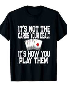Camiseta para Jugadores de Póker con Diseño de Cartas de Pinochle y Frases Originales [Diseño Genial] Estilo Urbano en , Camiseta de Mujer de Algodón Cómodo con Cuello Redondo, Diseño y Mangas del Mismo Estilo para Hombre - Negro - Ver 7