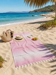 100% Cotton Turkish Beach Towel - Striped Peshtemal with Tassels- Quick-Dry & Soft Boho Beach Blanket - 粉色 - 查看 6