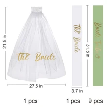 Sage Green Bachelorette Sash Set With Veil 11-Pack Elegant Bride & Bride Tribe Sashes For Wedding Party & Team Brid Gift Decorations - Style 1 - View 7