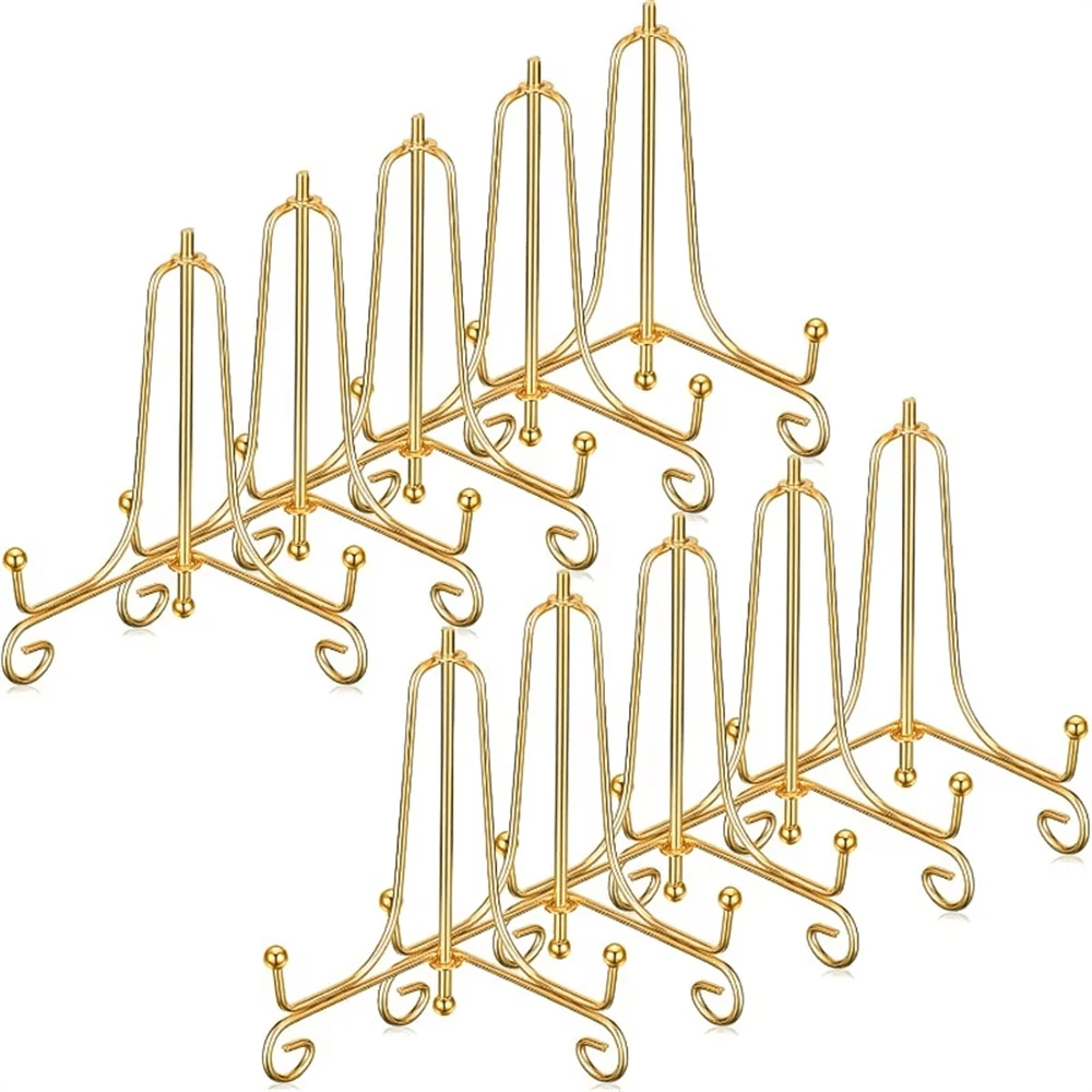 5/10pcs 4-Inch Metal Display Stands, Gold-Color Holders Suitable For Frames, Decorative Plates, Dishes, Books And Tabletop Decor - Gold - View 1