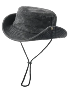 1pc Vintage Washed Fisherman Hat, Summer Sun Hat, Outdoor Fashion Face-Flattering Hat, Suitable For Outdoor Daily Use - Black - View 1