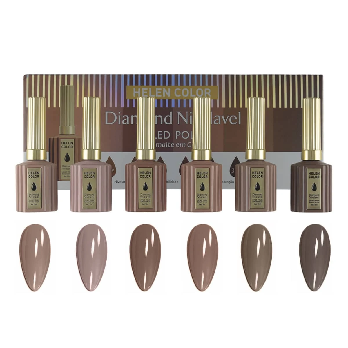 Kit 6 Diamond Nail Polishes 15ml Each - Helen Color - Seasons Of The Year - Mocha Brown - View 1