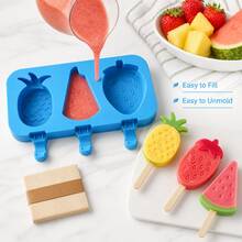 1pc 3-Cavity Silicone Popsicle Mold With Lid, Fruit Shape Ice Pop Maker, Pineapple Watermelon Strawberry Design, Flexible Easy Release Reusable Frozen Treat Tray, DIY Homemade Popsicle Mold For Smoothies, Yogurt Bars, Fruit Pops, Summer Snacks, Kitchen, Home Baking & Party Dessert Prep - Khuôn làm kem que bằng silicon - Xem 2