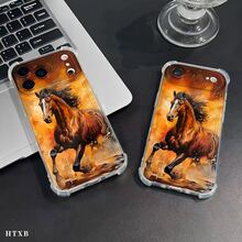 Funda para teléfono con patrón Caballos marrones galopan sobre los lomos de llamas de color naranja amarillento., compatible con iPhone 17, 16, 15, 14, 13, 12, 11 Pro Max, Plus,  S y A,  Redmi POCO  OPPO Honor. Diseño ligero, antideslizante y a prueba de golpes. - transparente - Ver 5