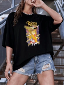 Adventure Through The Mountains With A Great Golden Eagle Lifting A Brave Young Man Accompanied By Animals That Demonstrate Teamwork, Hope And Friendship. Comfortable Casual Women's T-Shirt For Everyday Wear. - 黑色 - 查看 6