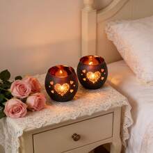 2pcs Firework Heart Candle Holder Set | Blooming Firework Heart Decor, Romantic For Valentine's Day, Black World Romantic Firework Heart Candle Holder Set, Nordic Mythology Meditation Sacred Space Decor, Candlelight Dinner Decoration Essential, Filled With Love, Suitable For Valentine's Day Confession/Couple's Home Romantic Decor/Christmas Warm Decor, Ritual Of Hiding Heartbeats In Candlelight Gift - 2pcs - View 4